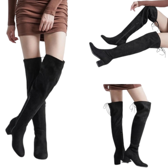 Women's Suede Over The Knee Block Heeled Camel Boots With Lace Up Back Size 8 - Picture 14 of 16